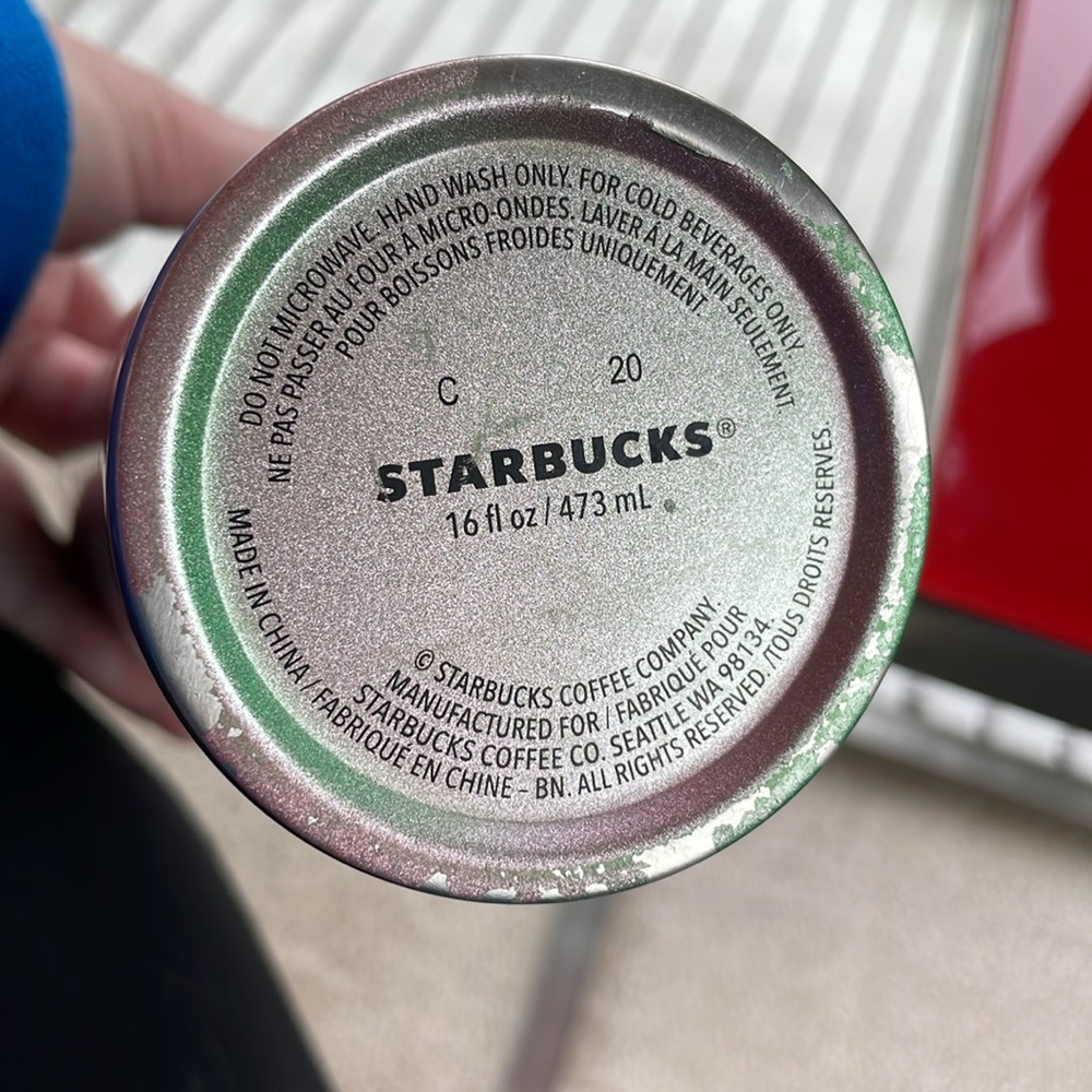 Starbucks Pink, Green Iridescent 2020 Stainless Steel Coffee Cup 16 Oz. - Picture 2 of 3
